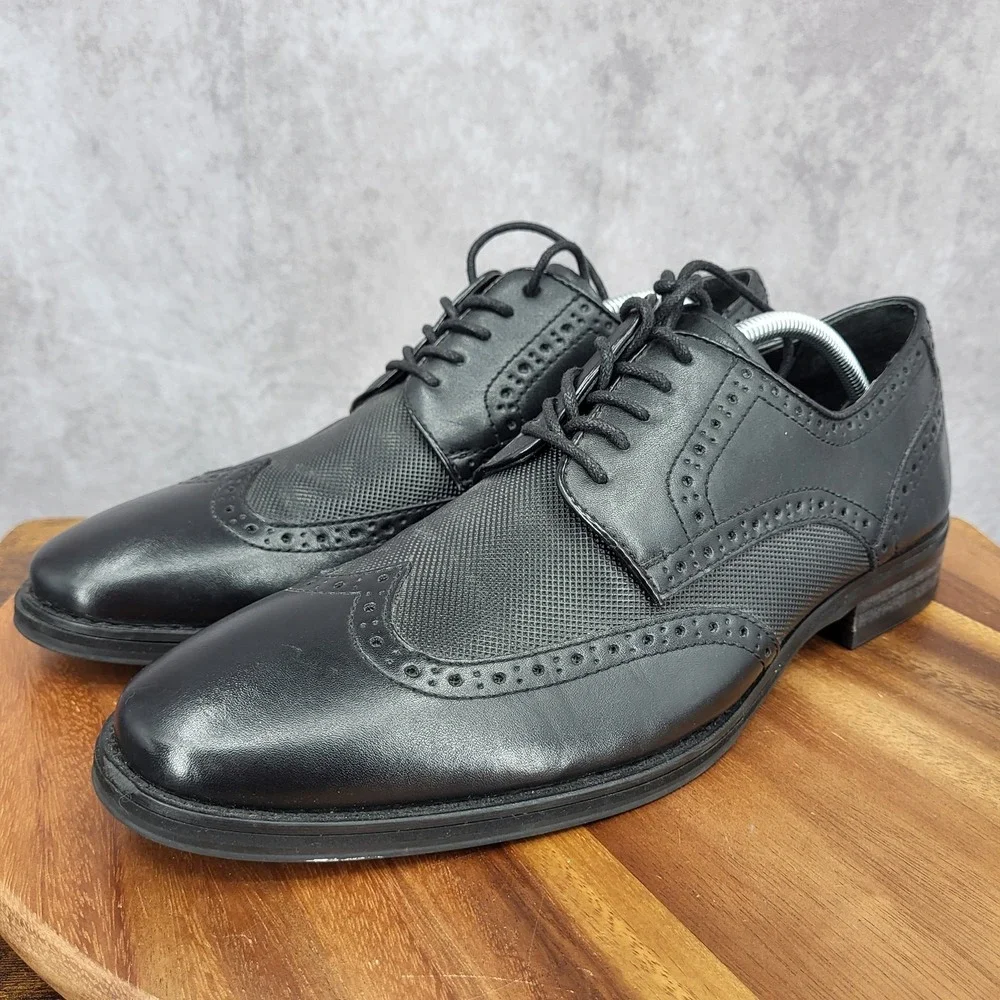 Express Oxford Shoes Mens 12 Black‎ Faux Leather Wingtip Dress Shoes
